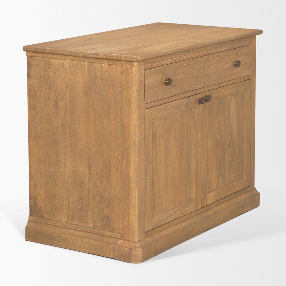 19" Brown Solid Wood Accent Cabinet With Two Doors And One Drawer