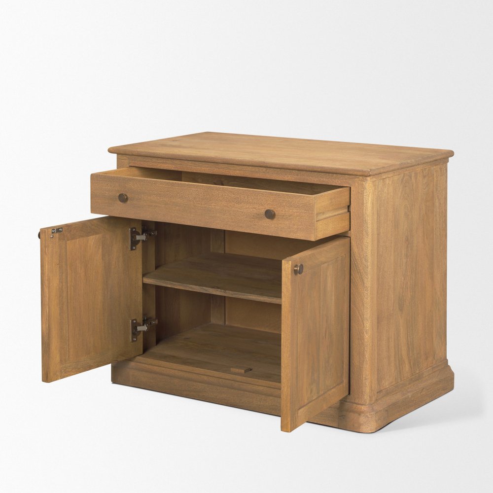19" Brown Solid Wood Accent Cabinet With Two Doors And One Drawer