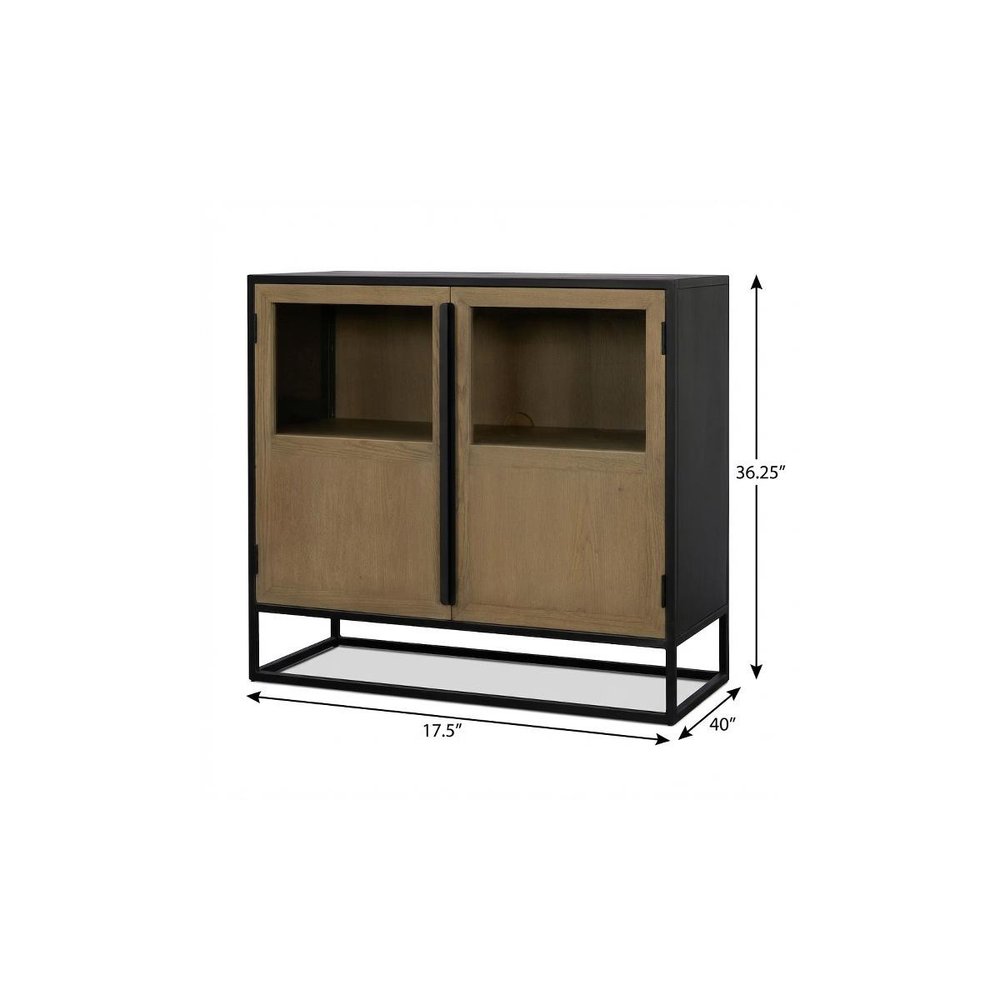 18" Black Iron and Metal Accent Cabinet With Two Doors