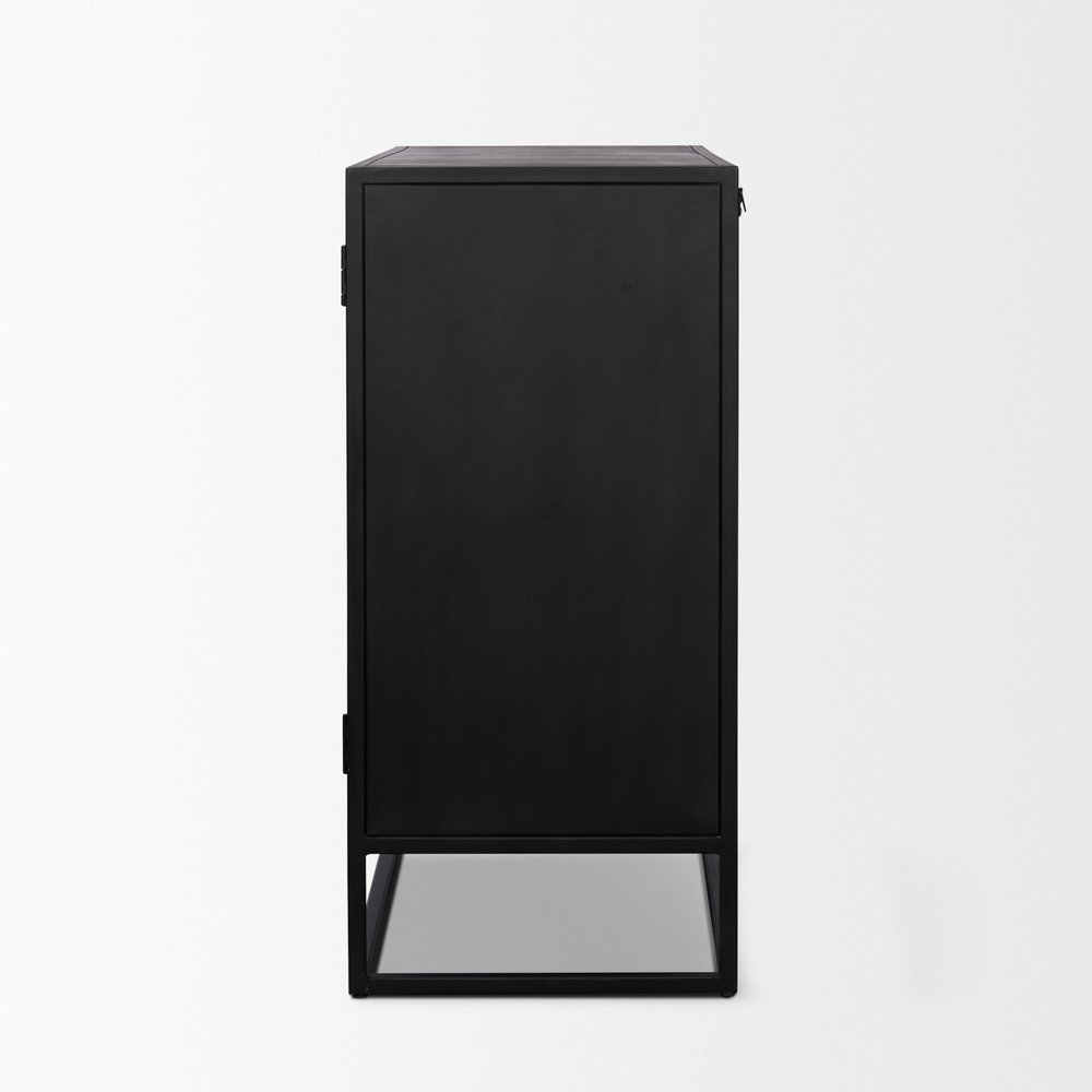 18" Black Iron and Metal Accent Cabinet With Two Doors