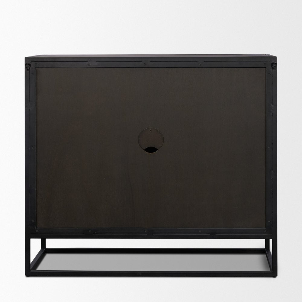 18" Black Iron and Metal Accent Cabinet With Two Doors