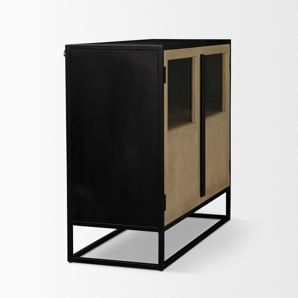 18" Black Iron and Metal Accent Cabinet With Two Doors