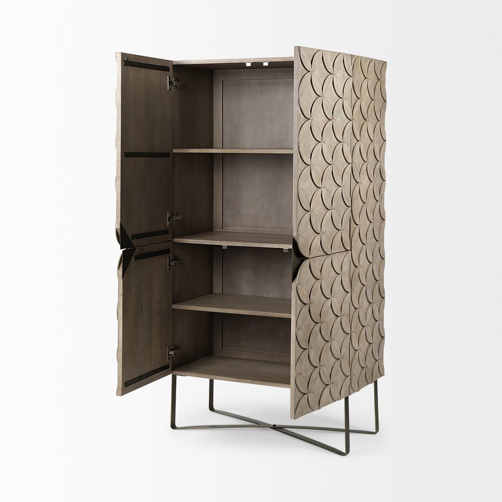 18" Brown and Gold Solid Wood and Metal Curio Cabinet With Four Doors