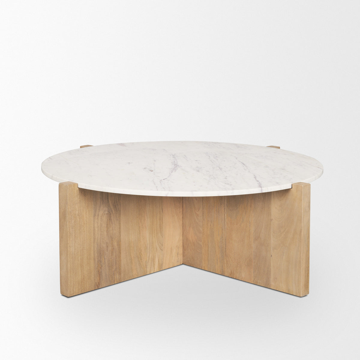 48" White and Brown Marble and Solid Wood Round Coffee Table