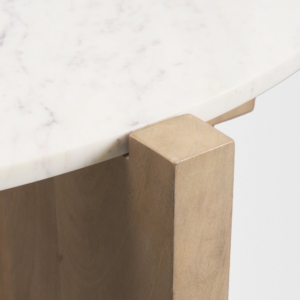 48" White and Brown Marble and Solid Wood Round Coffee Table