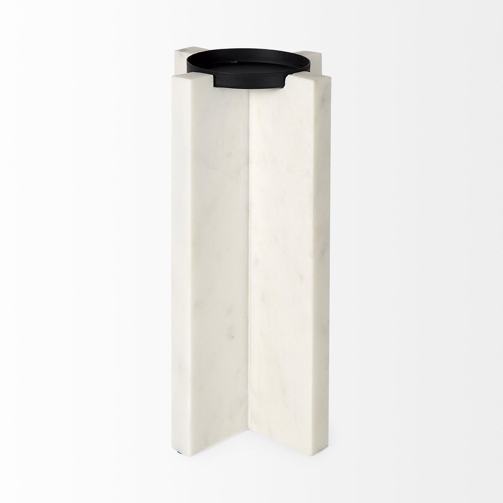 11" White Marble Tabletop Candle Holder