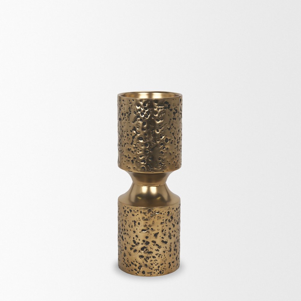 11" Antiqued Gold Metal Tabletop Votive Candle Holder