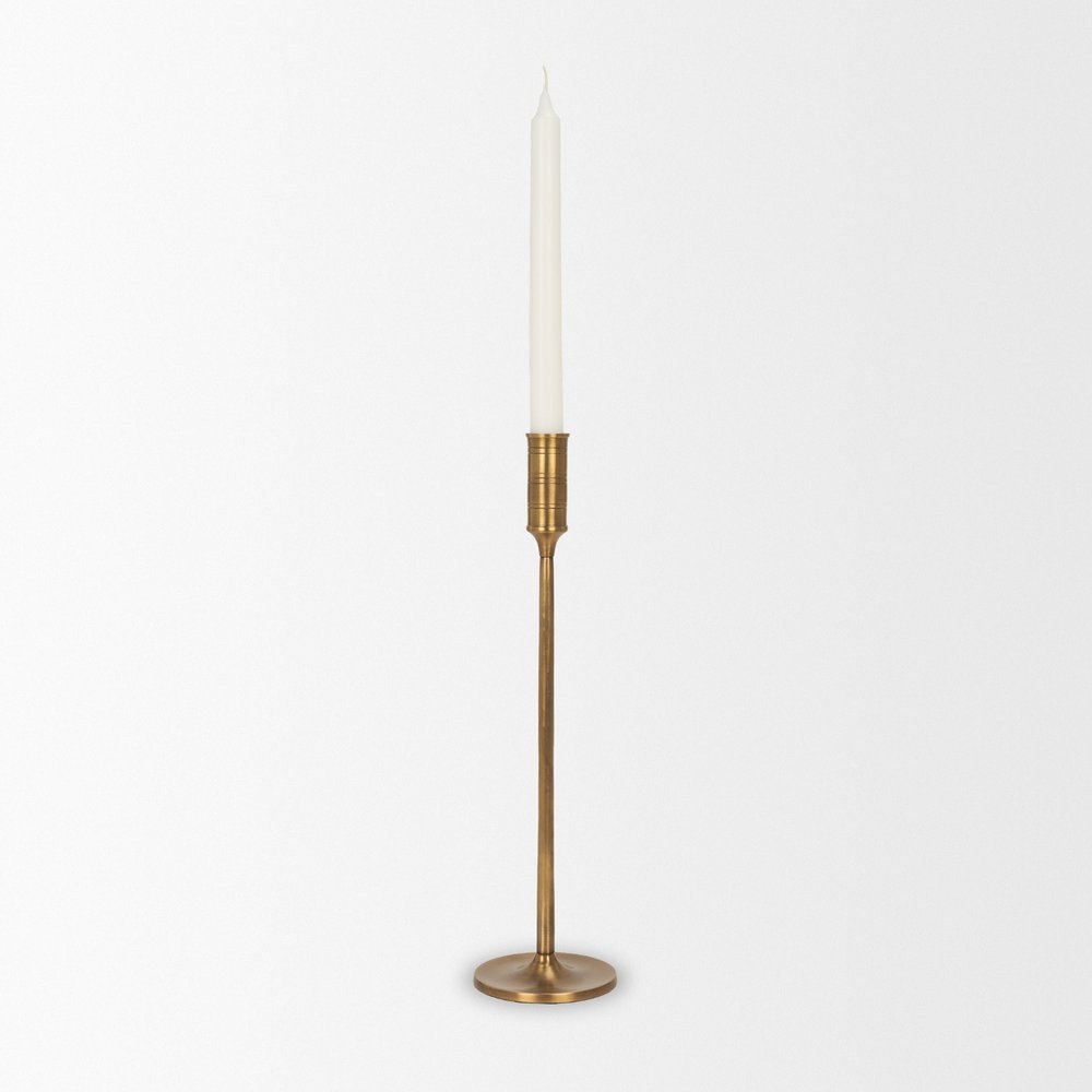 14" Antiqued Brass Metal Tabletop Taper Candlestick