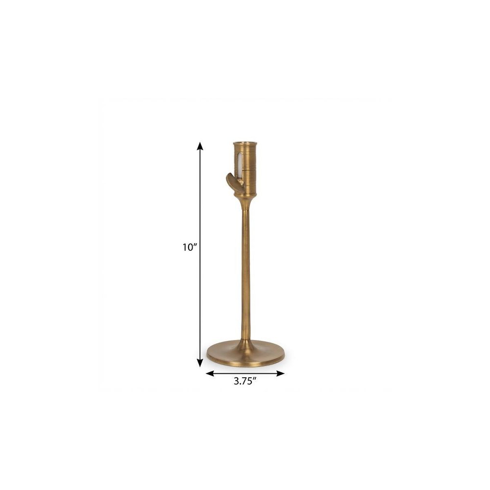 10" Antiqued Brass Metal Tabletop Taper Candlestick