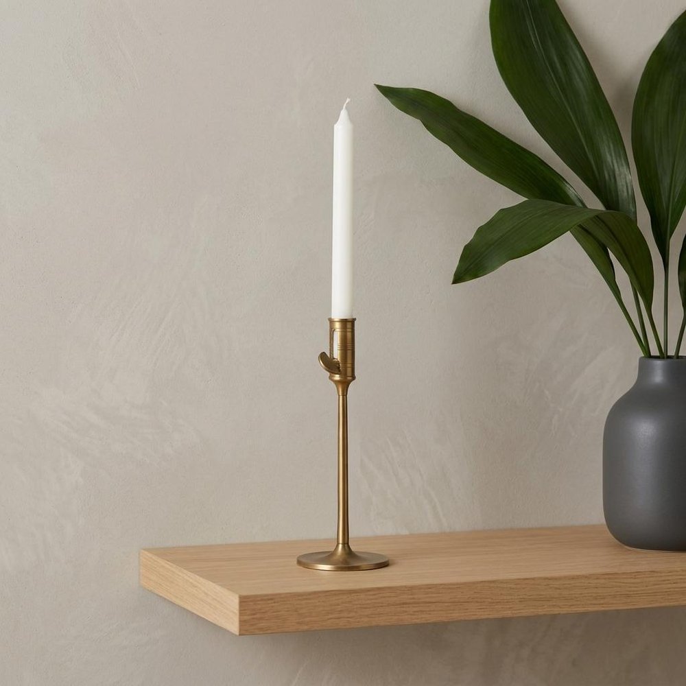 10" Antiqued Brass Metal Tabletop Taper Candlestick