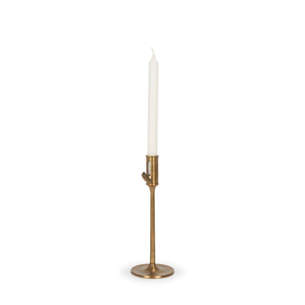 10" Antiqued Brass Metal Tabletop Taper Candlestick