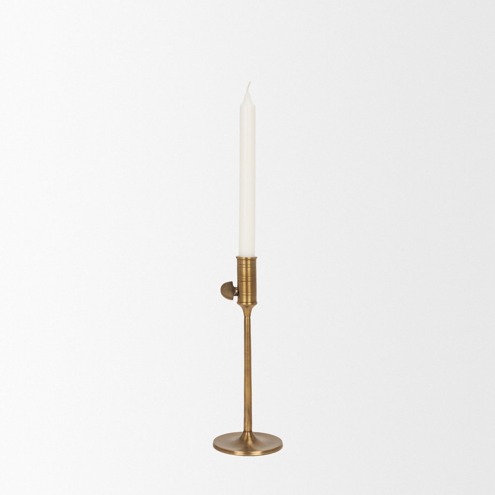 10" Antiqued Brass Metal Tabletop Taper Candlestick