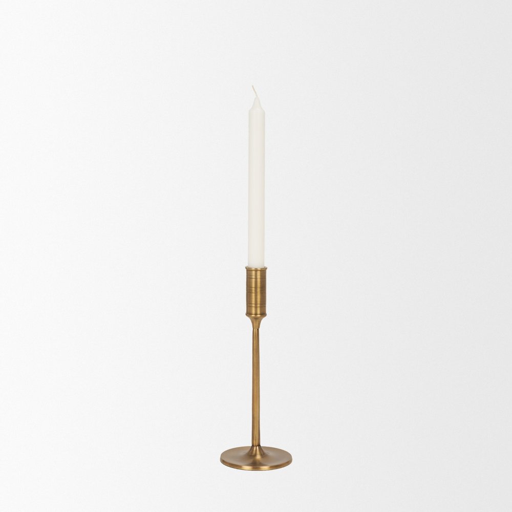 10" Antiqued Brass Metal Tabletop Taper Candlestick