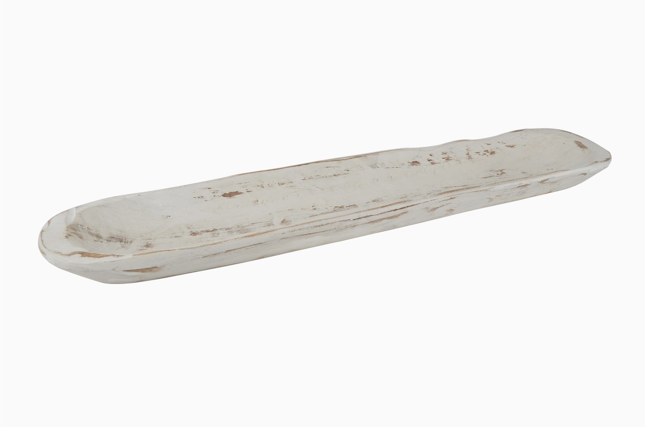 30" White Solid Wood Oval Dough Bowl