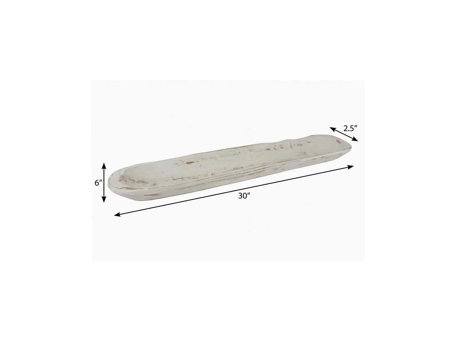 30" White Solid Wood Oval Dough Bowl
