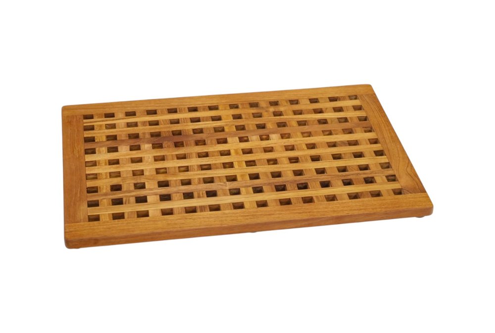 16" Natural Teak Checkered Non Slip Bath Mat