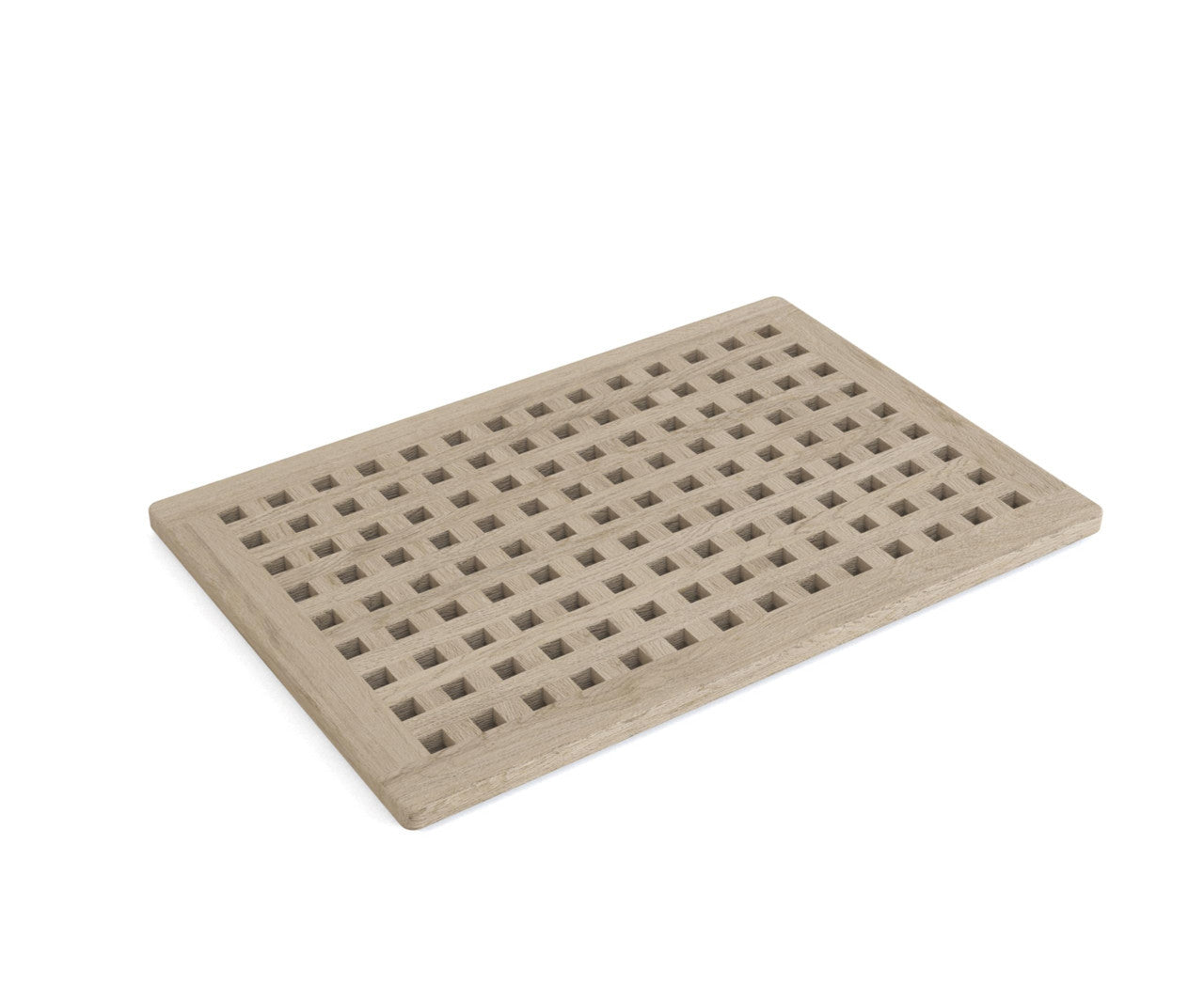 16" Beige Gray Teak Checkered Non Slip Bath Mat