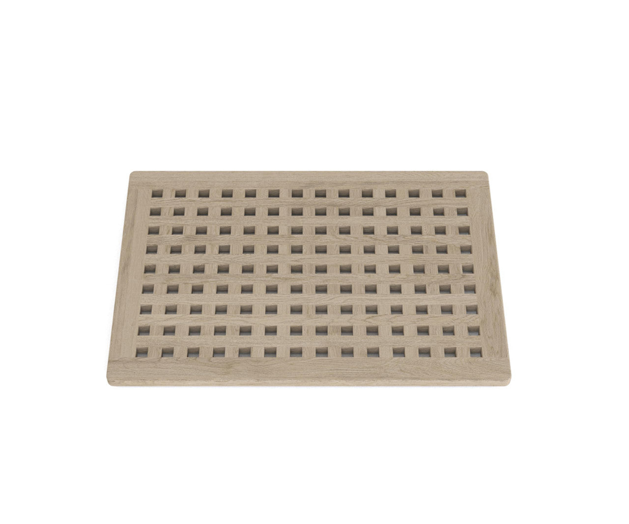 16" Beige Gray Teak Checkered Non Slip Bath Mat