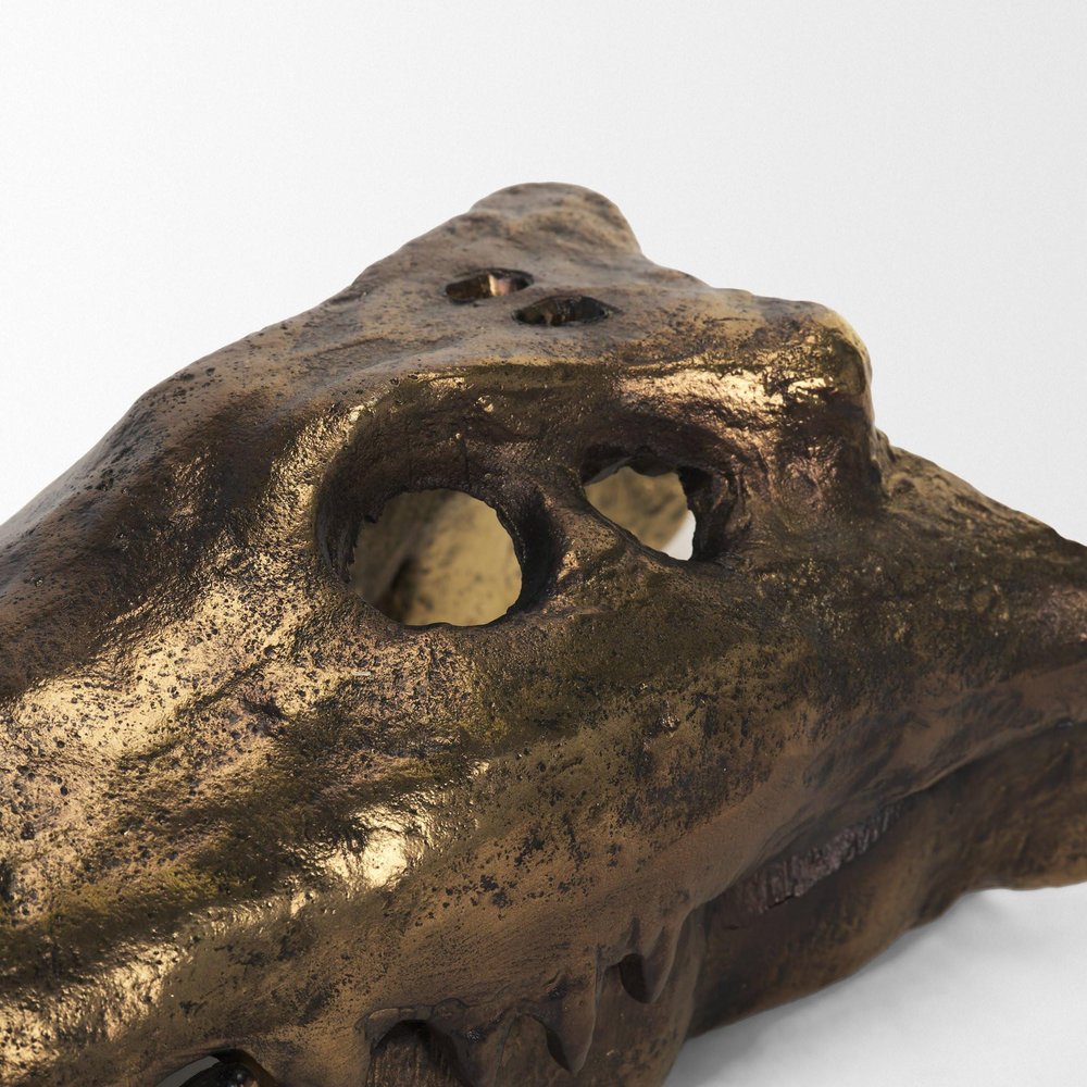 5" Antiqued Brass Metal Dinosaur Tabletop Sculpture