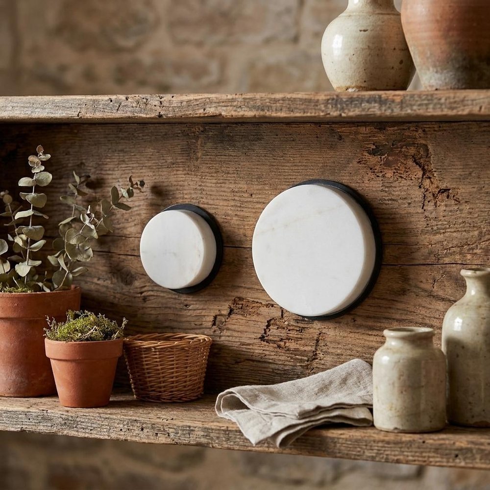 Set of Two White Marble Sphere Decorative Wall Sculpture