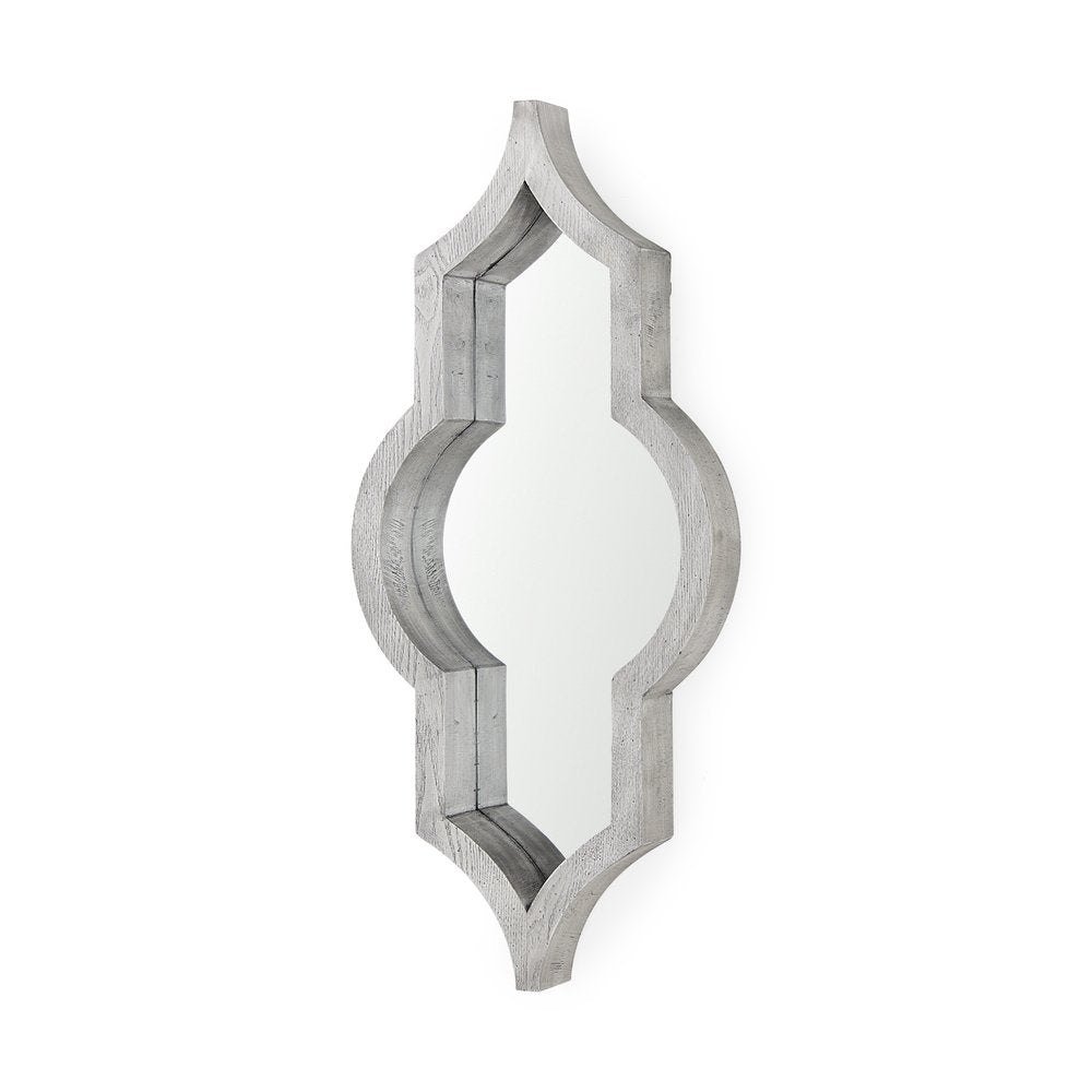 34" White Solid Wood Quatrefoil Framed Accent Mirror