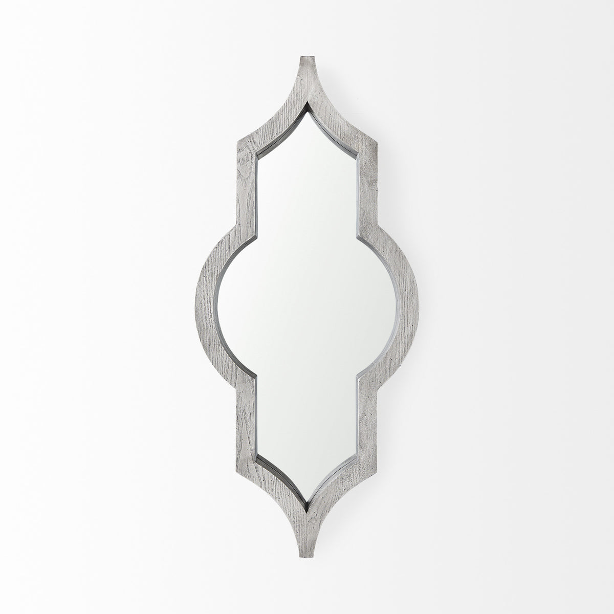 34" White Solid Wood Quatrefoil Framed Accent Mirror