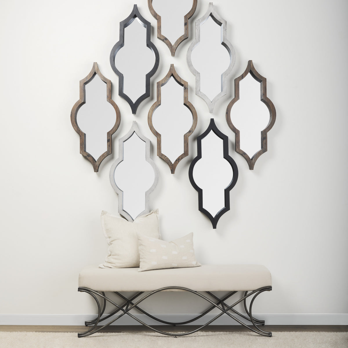 34" White Solid Wood Quatrefoil Framed Accent Mirror