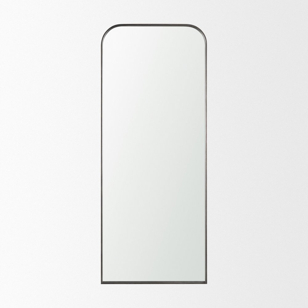 76" Black Metal Arch Framed Full Length Hanging Mirror