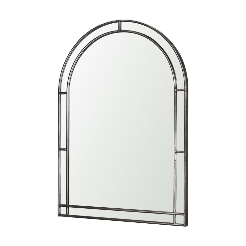 48" Black Metal Arch Geometric Framed Accent Mirror