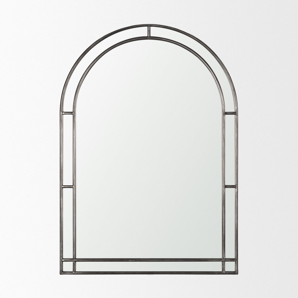 48" Black Metal Arch Geometric Framed Accent Mirror