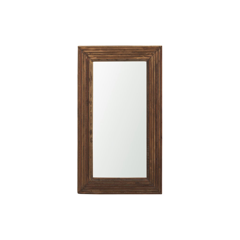 48" Brown Ribbed Solid Wood Wall Mounted And Leaning Framed Accent Mirror