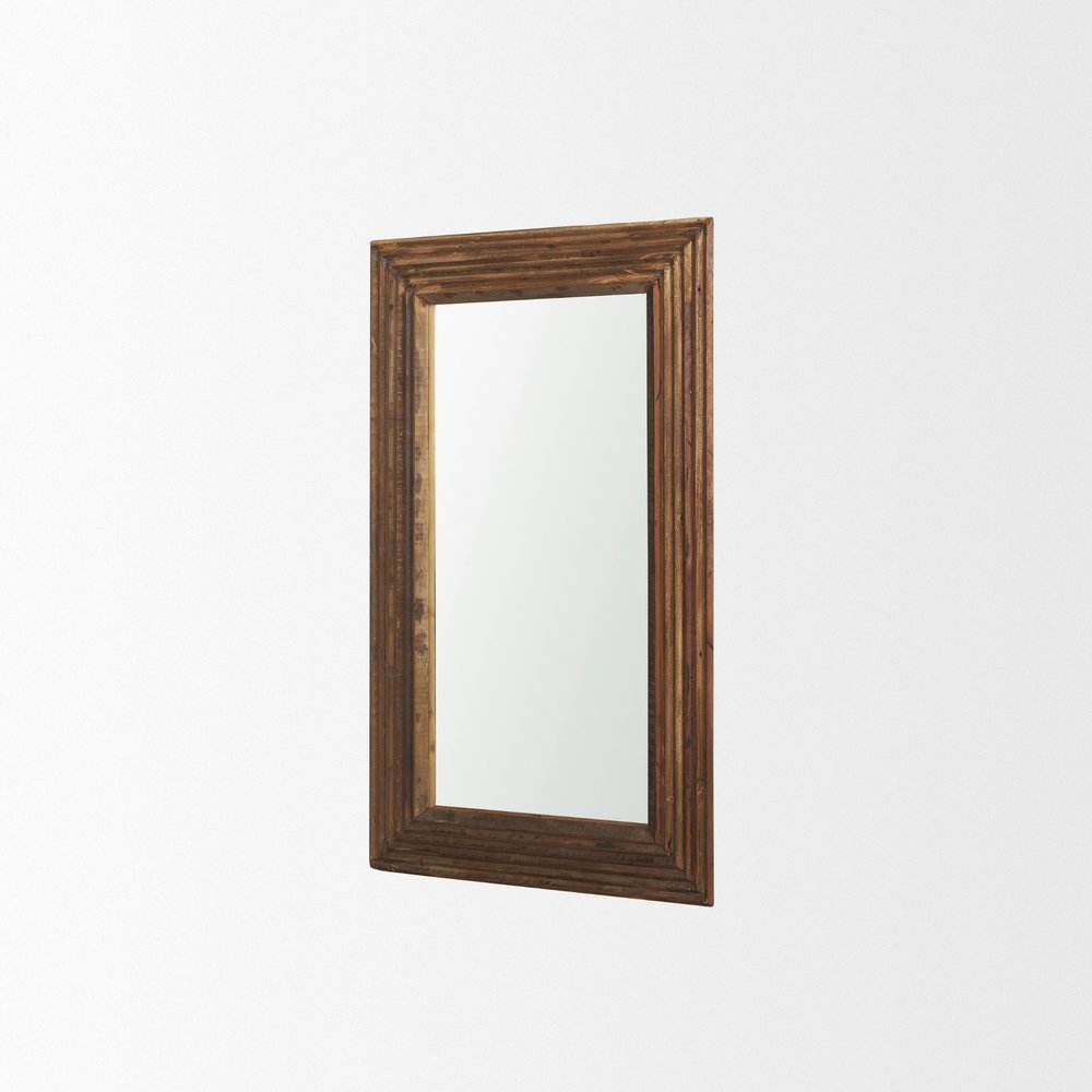 48" Brown Ribbed Solid Wood Wall Mounted And Leaning Framed Accent Mirror