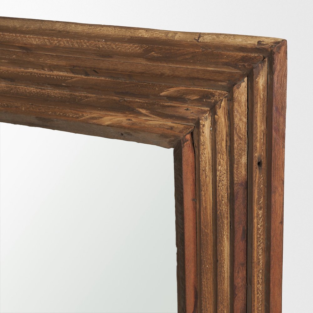 48" Brown Ribbed Solid Wood Wall Mounted And Leaning Framed Accent Mirror