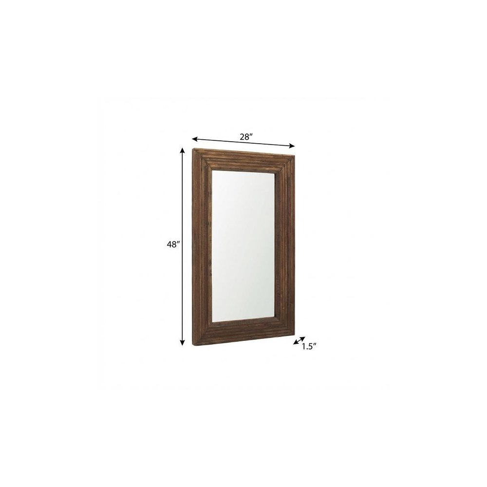 48" Brown Ribbed Solid Wood Wall Mounted And Leaning Framed Accent Mirror
