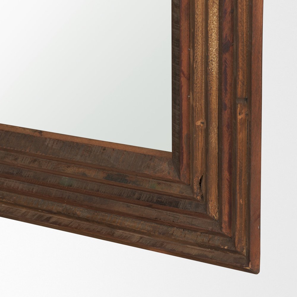 48" Brown Ribbed Solid Wood Wall Mounted And Leaning Framed Accent Mirror