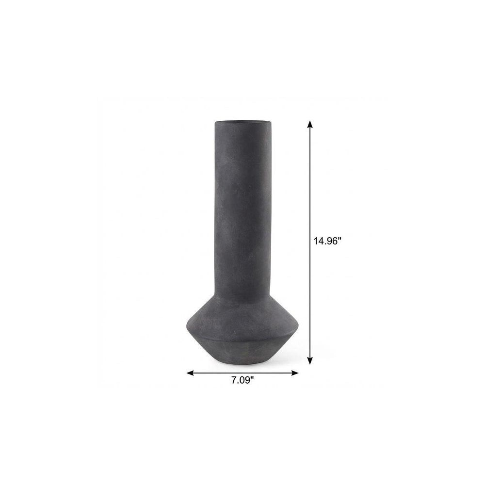 15" Black Ceramic Tulip Table Vase