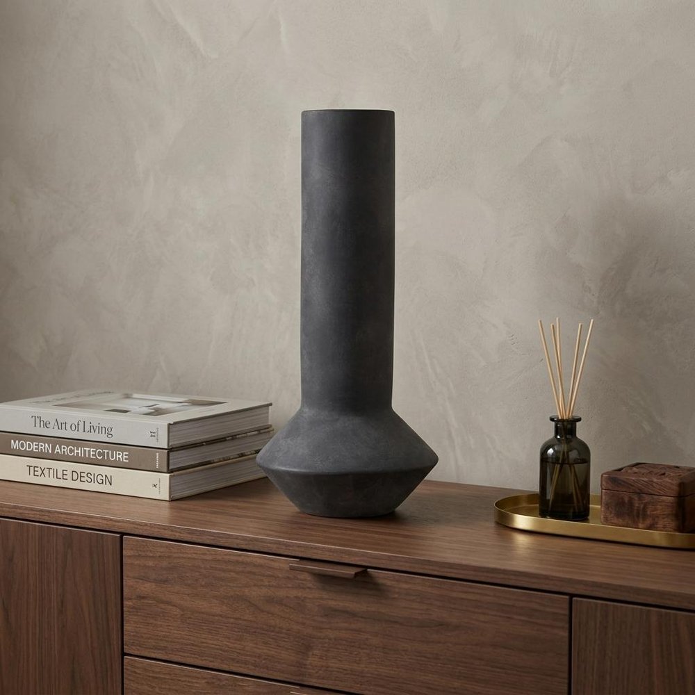 15" Black Ceramic Tulip Table Vase