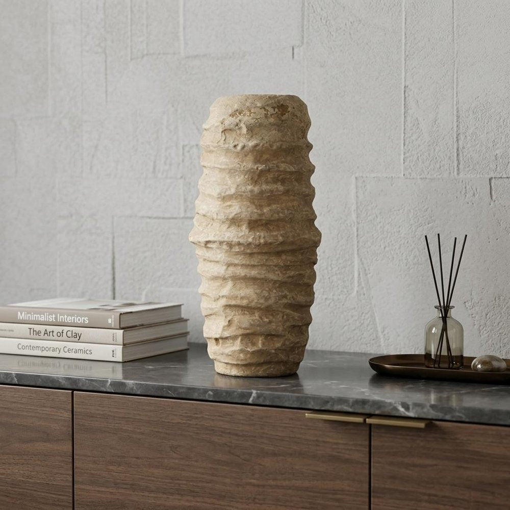 12" Beige Paper Mache Table Vase