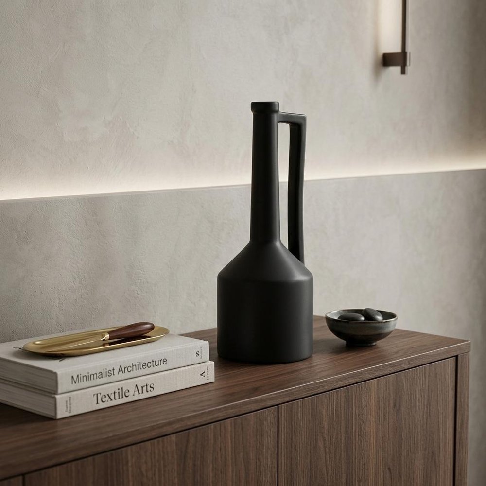 16" Black Ceramic Table Vase
