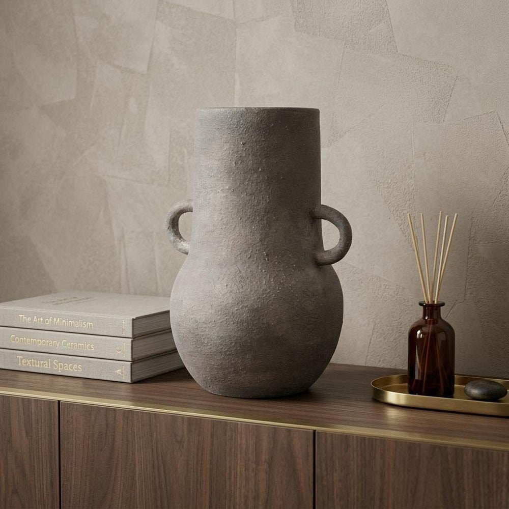10" Brown Ceramic Amphora Table Vase