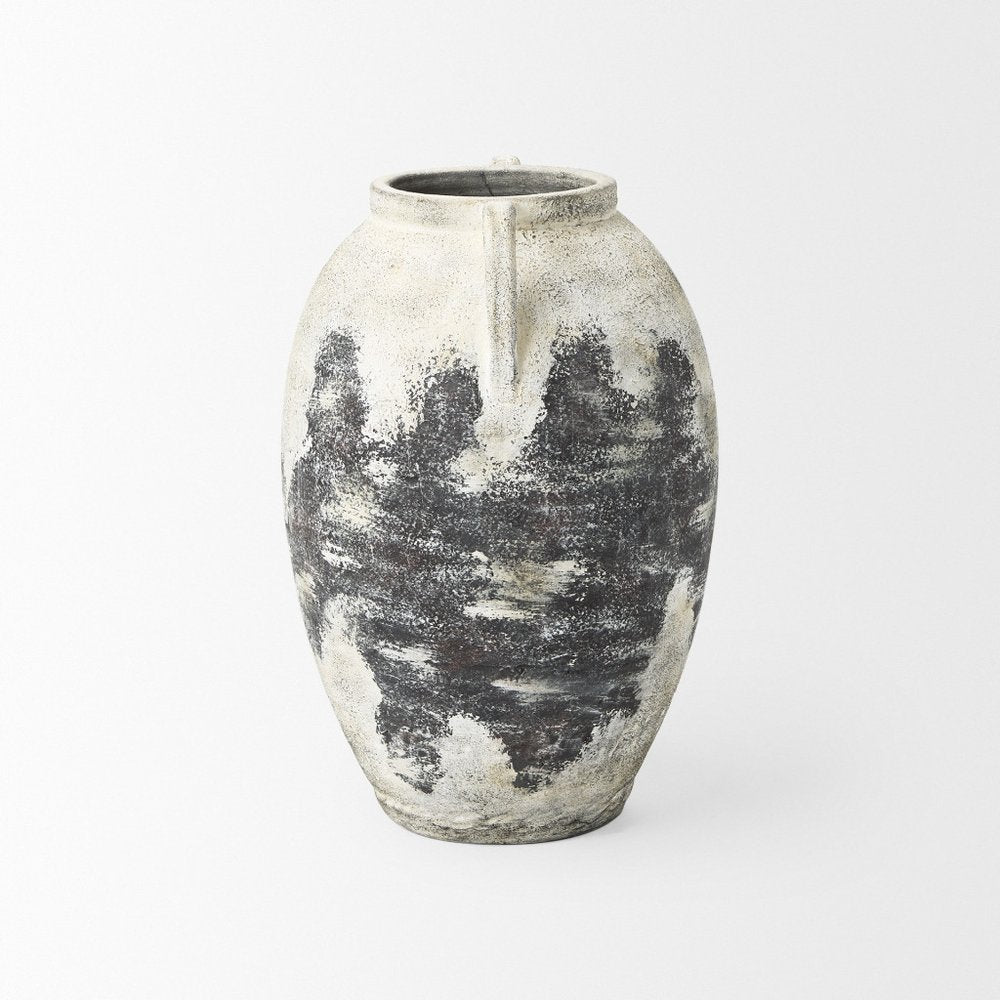 22" Black And White Ombre Ceramic Amphora Floor Vase