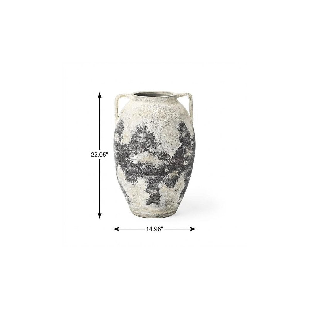 22" Black And White Ombre Ceramic Amphora Floor Vase
