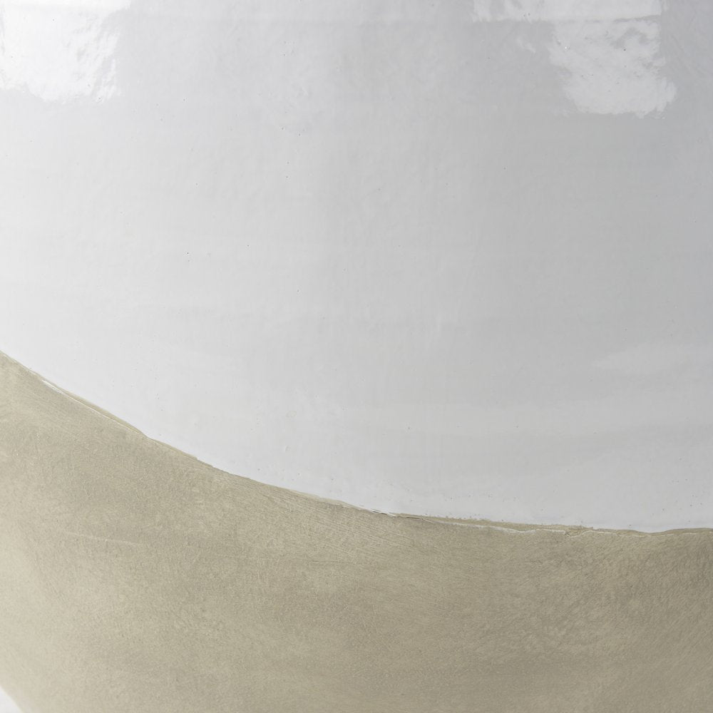 24" White And Beige Ombre Ceramic Round Floor Vase