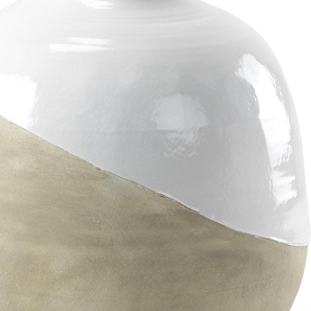 24" White And Beige Ombre Ceramic Round Floor Vase