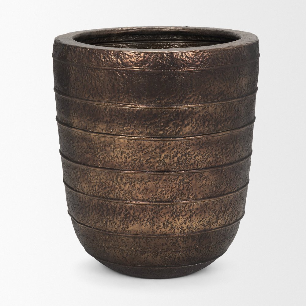 26" Antiqued Brass Metal Round Floor Vase