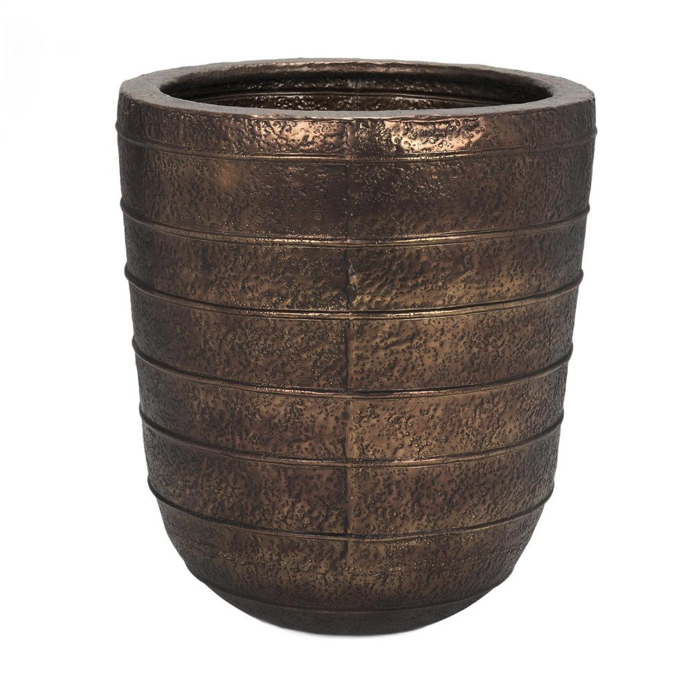 26" Antiqued Brass Metal Round Floor Vase