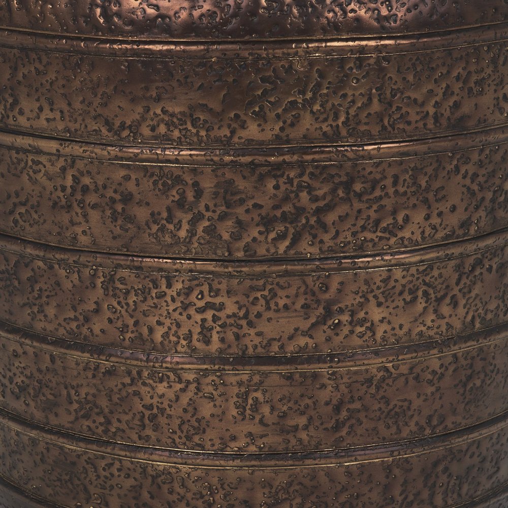 19" Antiqued Brass Metal Round Floor Vase
