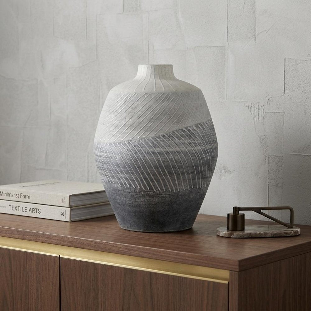 10" Gray And White Ombre Ceramic Round Table Vase