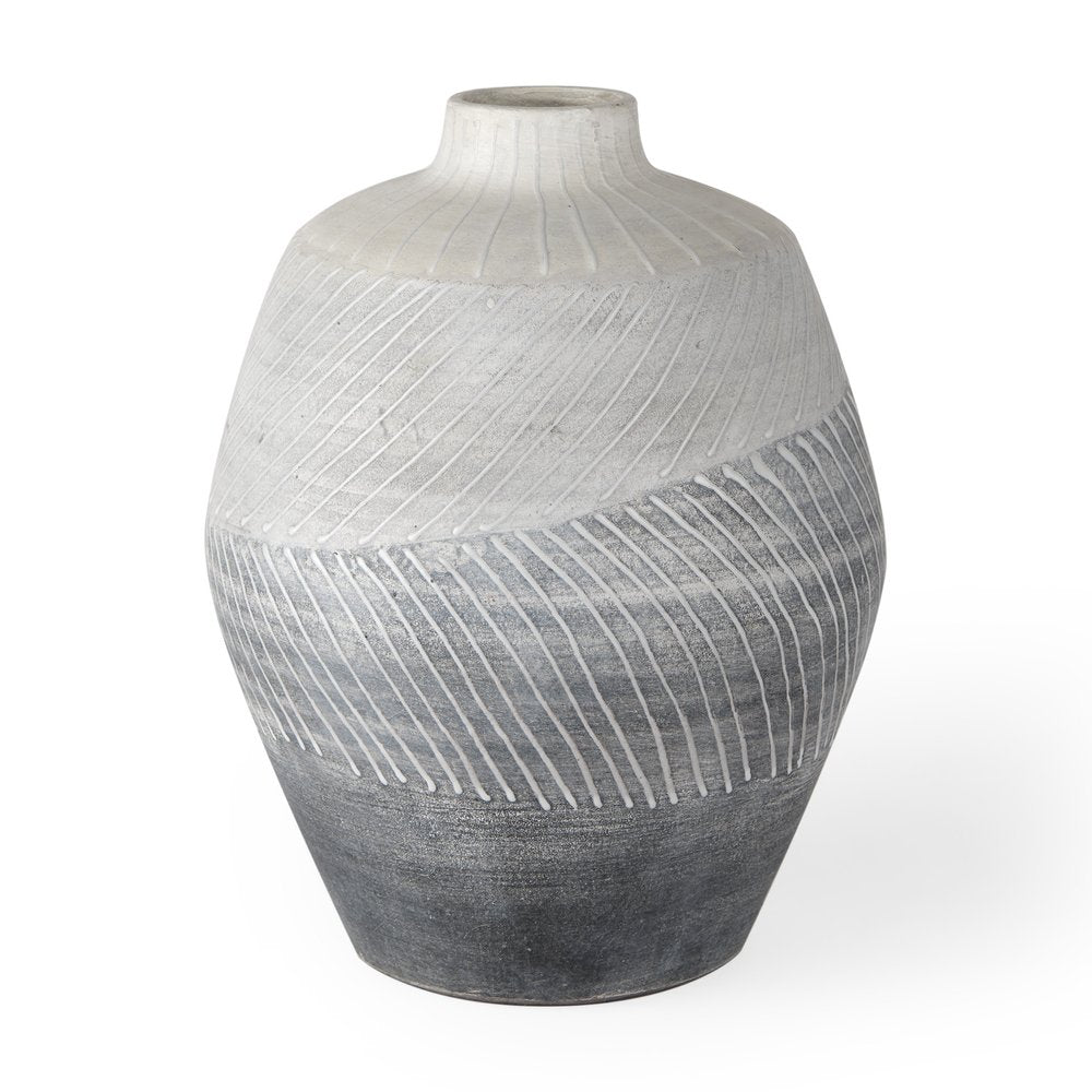 10" Gray And White Ombre Ceramic Round Table Vase