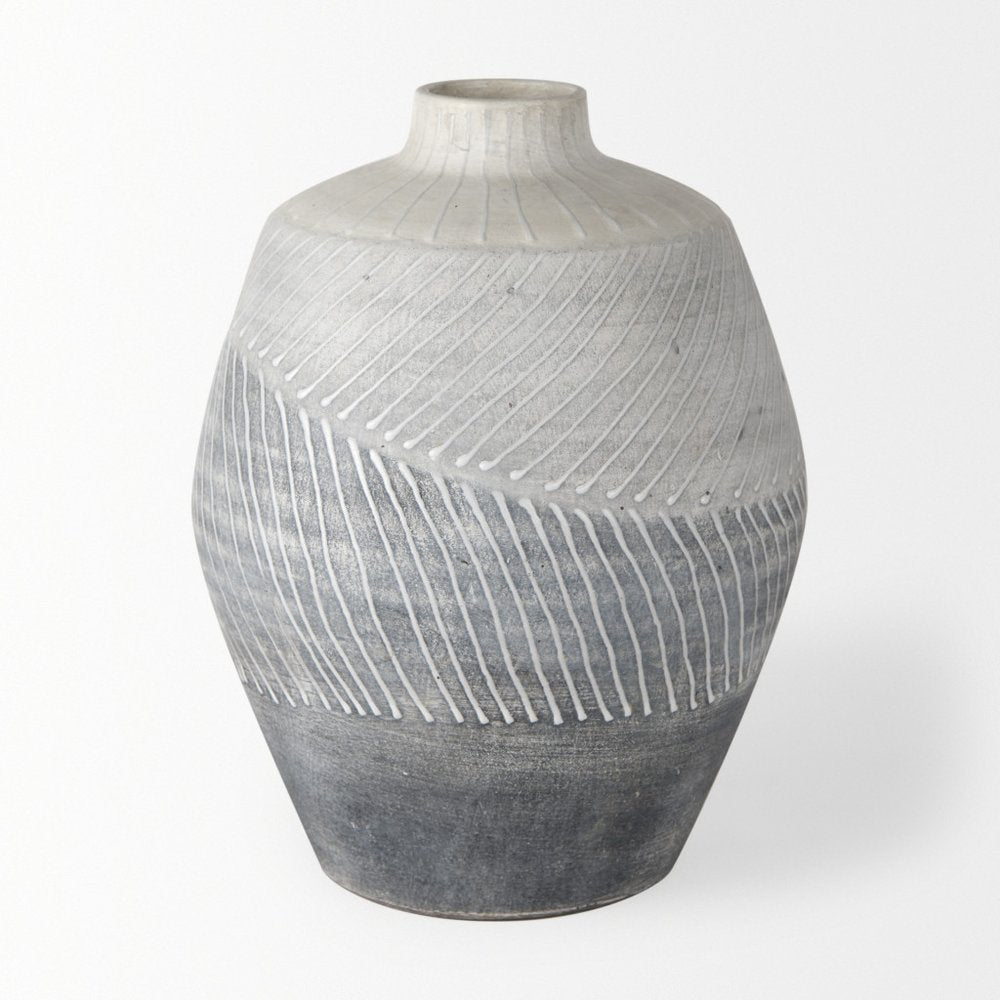 10" Gray And White Ombre Ceramic Round Table Vase